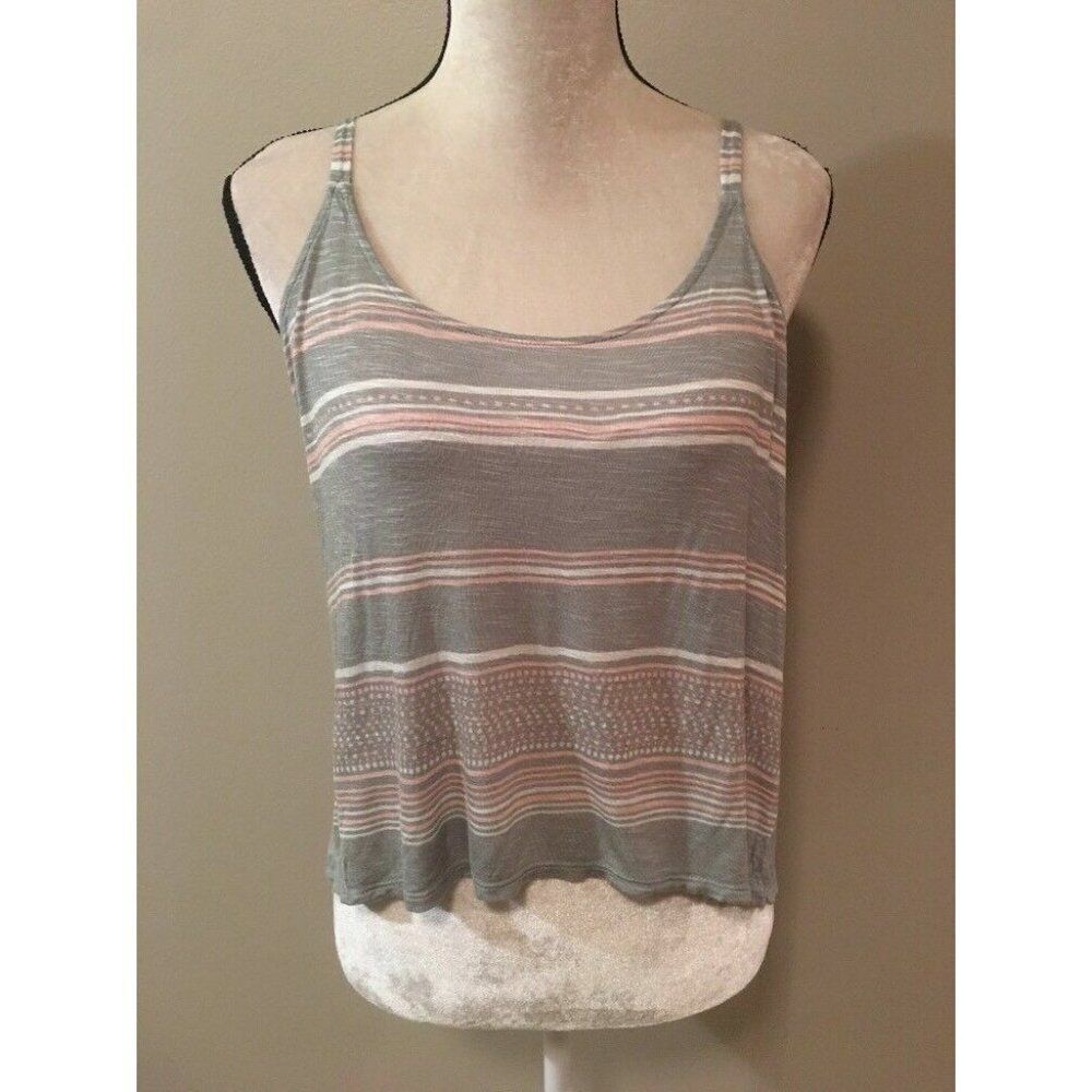 Splendid Womens Grey White Pink Striped Crop Tank Top Small